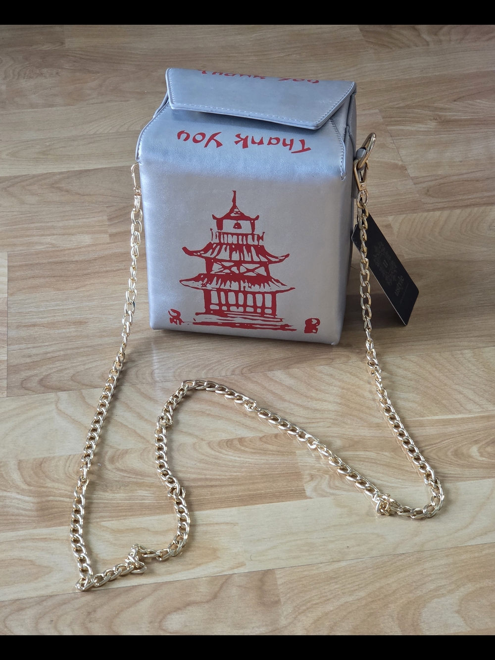 Fun Novelty Silver Thank You Chinese Takeout Box Evening Bag Crossbody